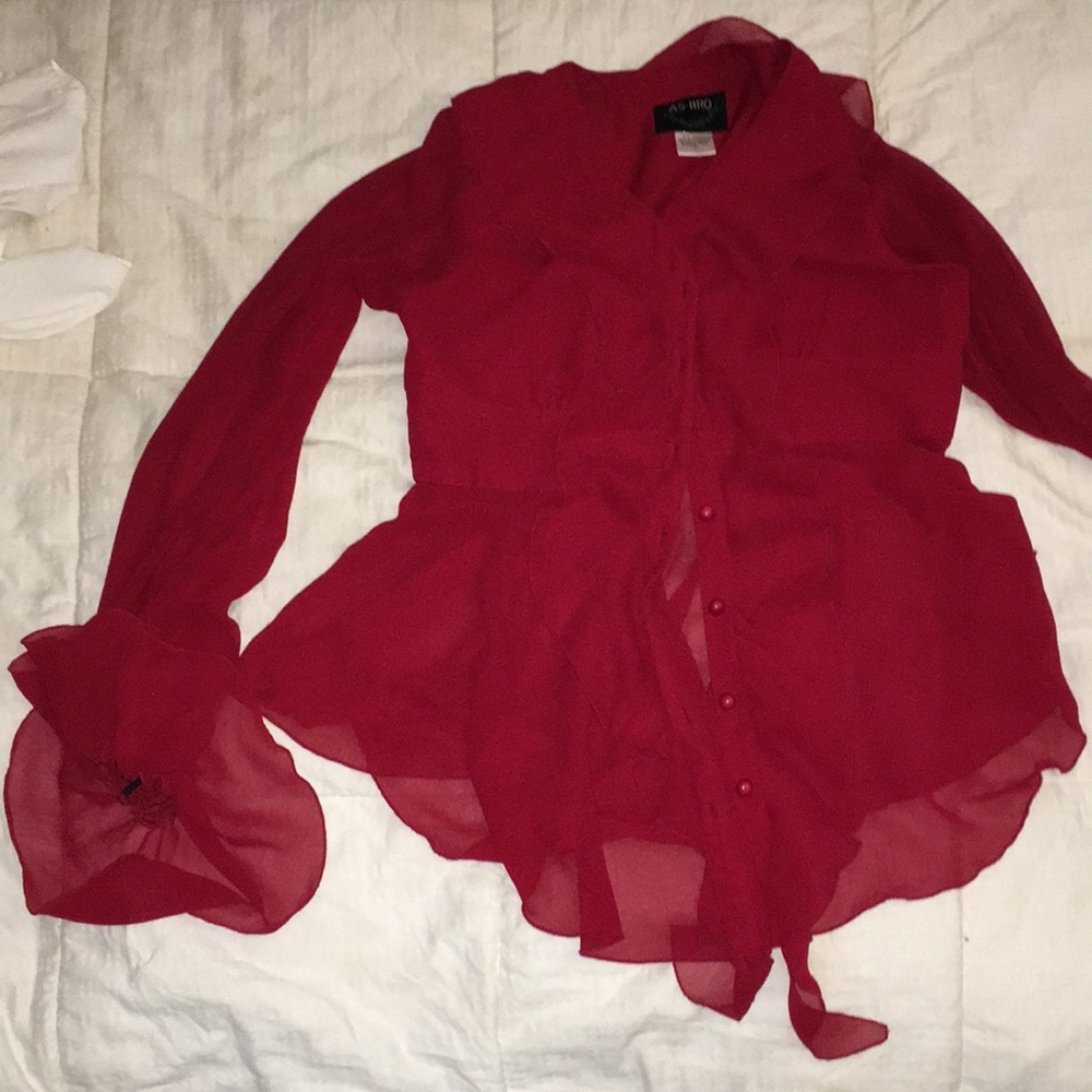 Red ruffle frilly shirt